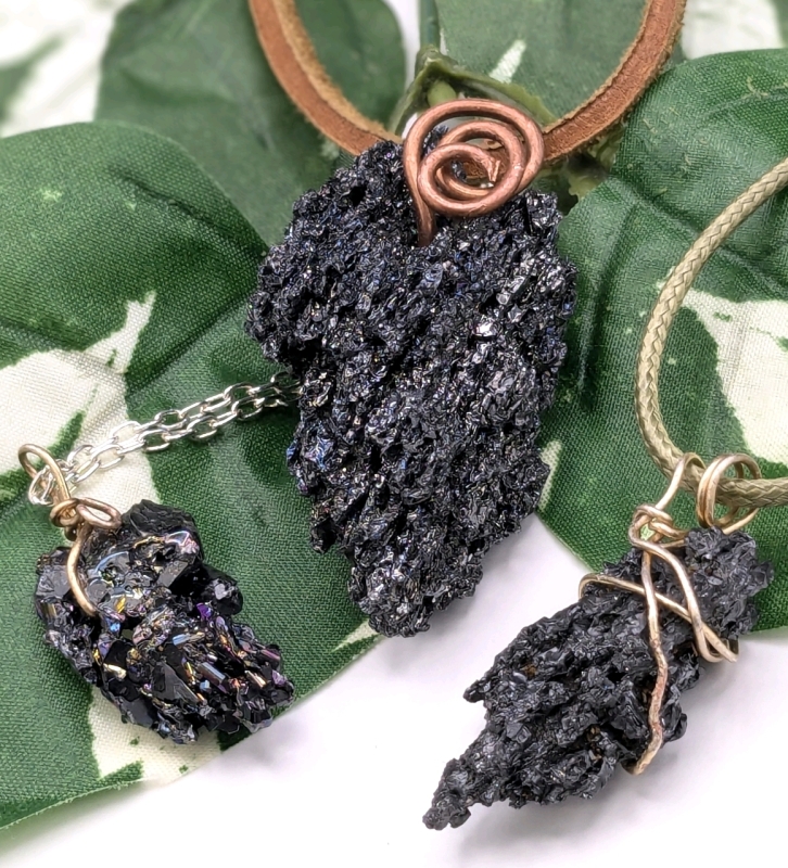 3 Fantastic Wire-Wrapped Local Stone Necklaces incl Rainbow Carborundum! | Pendants up to 2" Necklaces up to 22"