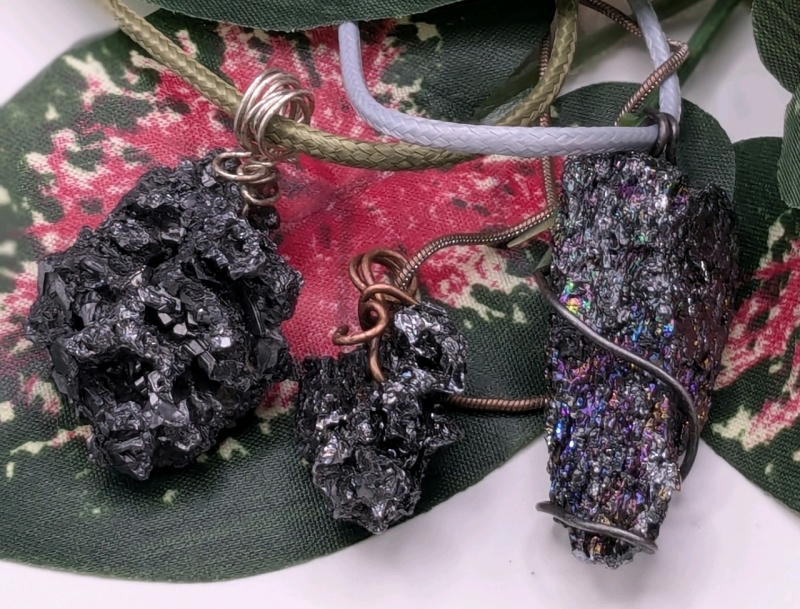 3 Stellar Wire-Wrapped Local Stone Necklaces incl Rainbow Carborundum Silicon! | Pendants up to 1.75", Necklaces up to 18"