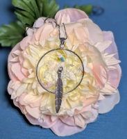 Absolutely Fantastic Signed WX 925 Sterling Italy Dreamcatcher Necklace w Turquoise Chips 24" Long Fine Chain