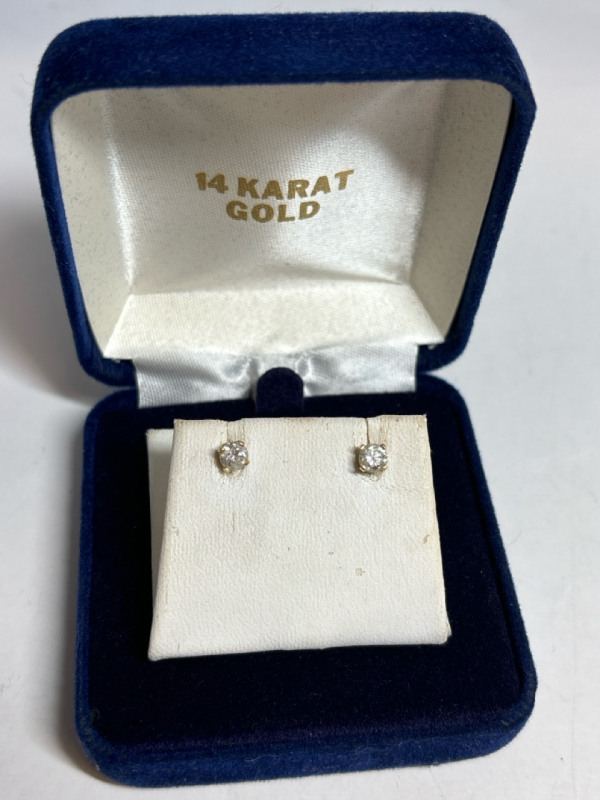 14K Yellow Gold Diamond Stud Earrings