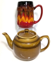 Gorgeous MCM Ceramics | Fire Drip Glaze Tankard Mug & Possible Sadler Teapot | Mug 6" Tall