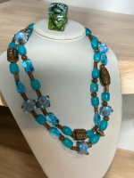 Stunning Vintage Blue Glass Lampwork Style Necklace Dichroic Ring