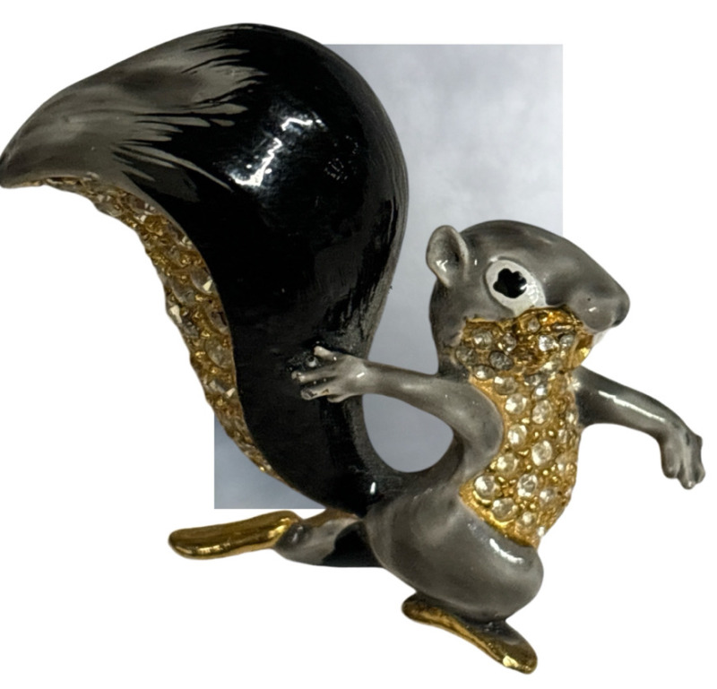 Vintage Ombré Enamel Rhinestone Vintage Squirrel Brooch with Character