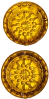 Twin MCM Unsigned Anchor Hocking Honey Amber Glass Ashtrays | 6.15" Diam x 1.5" Tall