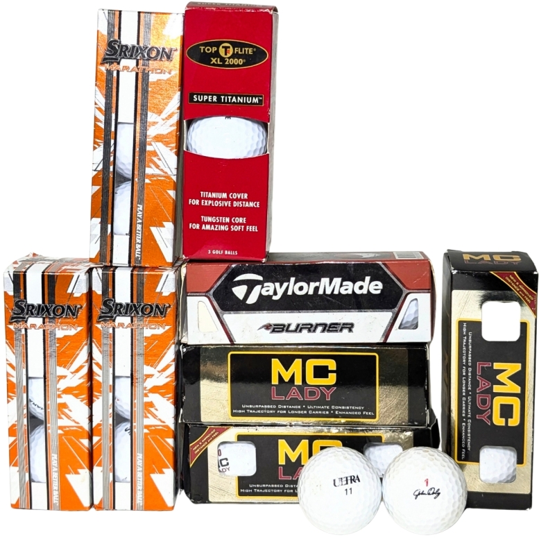 25 Golf Balls | TaylorMade 0, Top Flite 2 XL 2000, MC Lady 10 + 20, Srixon 33 + 44, Ultra 11, John Daly 1 +