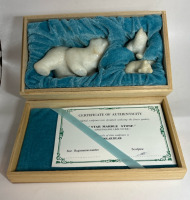 Hand Carved Star Marble Stone 3 piece Polar Bear Carving with COA in Original Box