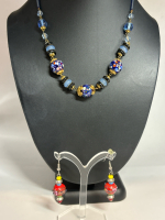 Murano Lampwork pierced Earrings Blue Murano Speckled Necklace