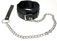 [Adults Only] New Lined Wide Faux Leather BDSM Puppy Play Collar w Chain Leash | Collar 2.25" x 17.25" Long, Leash 25" Long