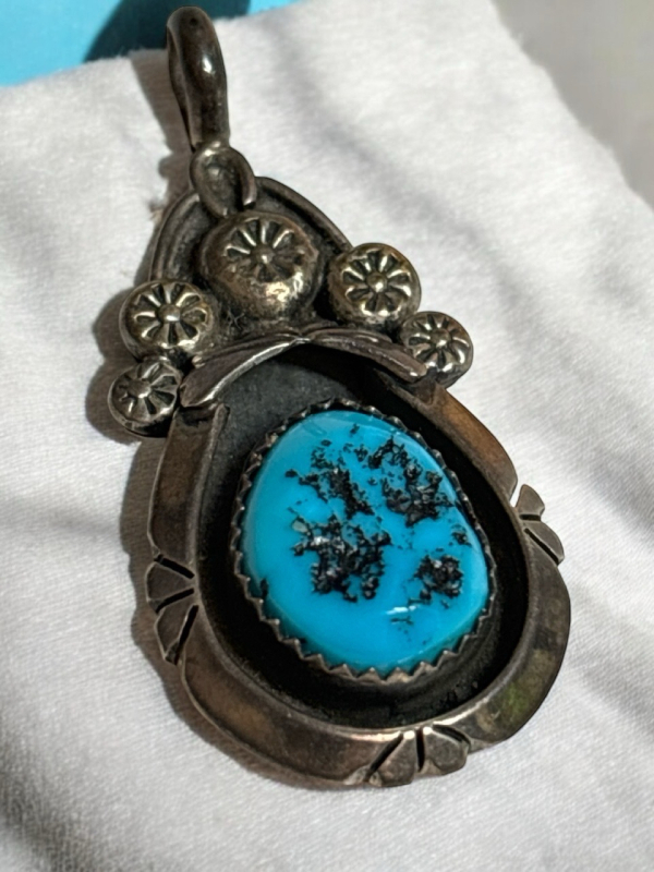 Sterling South Western Les Baker Turquoise Pendant Signed