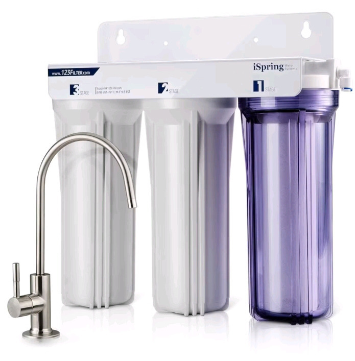 New - iSpring US31 Classic 3-Stage Under Sink Water Filtration System with Filters & Faucet . Retail $200