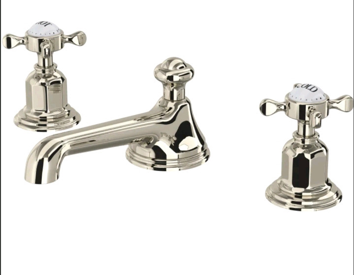 New - Perrin & Rowe Traditional Widespread Bathroom Faucet w/Pop-Up Drain Assembly and U-Spout , Model U.3706X-APC-2 . Retail $1100
