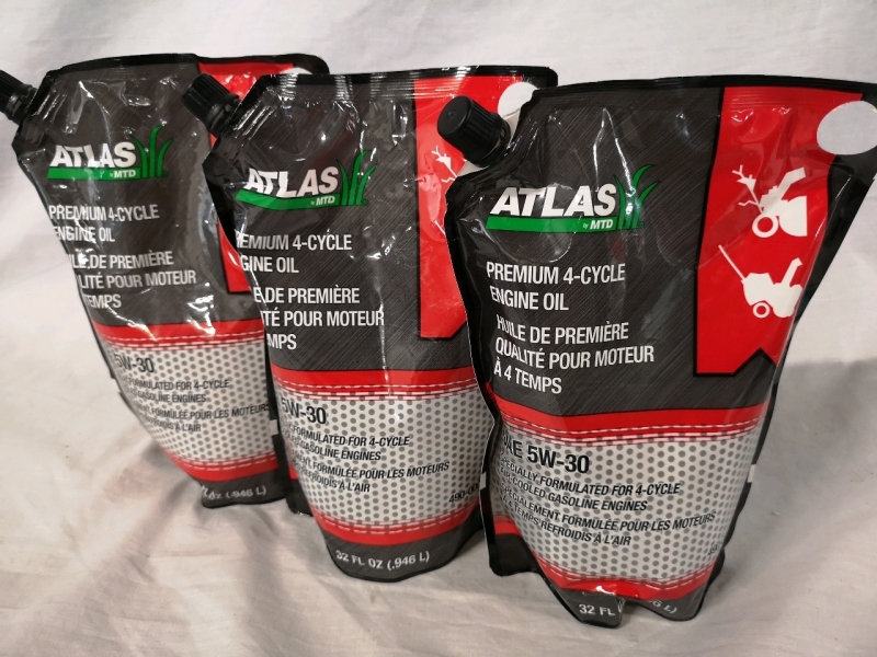 3 Pcs | Atlas Premium 946 mL Bags Of 5W-30 4-Cycle Engine Oil