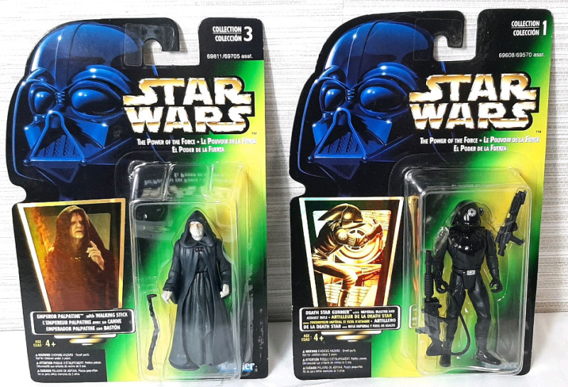 2 vintage 1996 Kenner Star Wars Figures Including Emperor Palpatine with Walking Stick & Death Star Gunner with Imperial Blaster and Assault Rifle