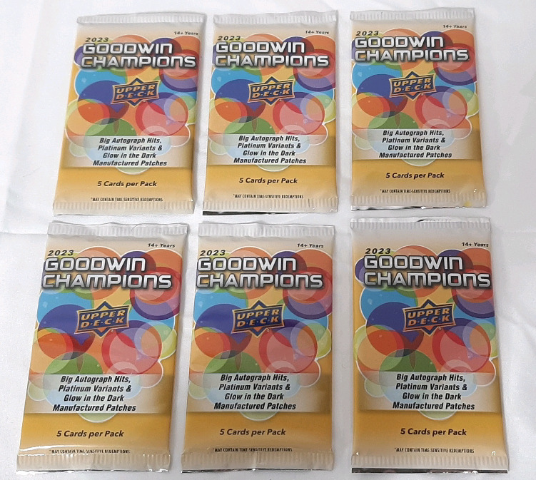 6 New Sealed 2023 Upper Deck Goodwin Champions Multi-Sport Trading Cards, Six Sealed Packs, Five Cards In Each Pack
