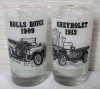 Vintage 6pc. Frosted Glass Automotive Classic Cars . Rolls Royce , Jaguar , Packard, Napier & Chevrolet . Glasses measure 5.5" tall - 3