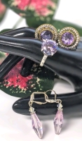 Gorgeous Amethyst & Long Faceted Purple Glass Earrings + Lovely Size 8.5 Sterling Silver Ring w Faceted Purple CZ Stone