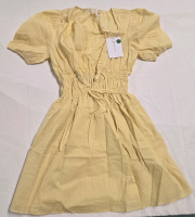 New | Womens Yellow Dress | Wayf Womens XS Yellow Gathered Short Sleeve Mini Dress |* Retails For $130 *
