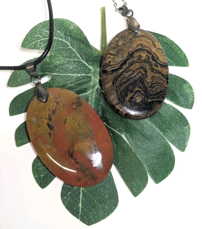 Polished Stromatolite & Red Jasper Stone Necklaces | Up to 18" Long