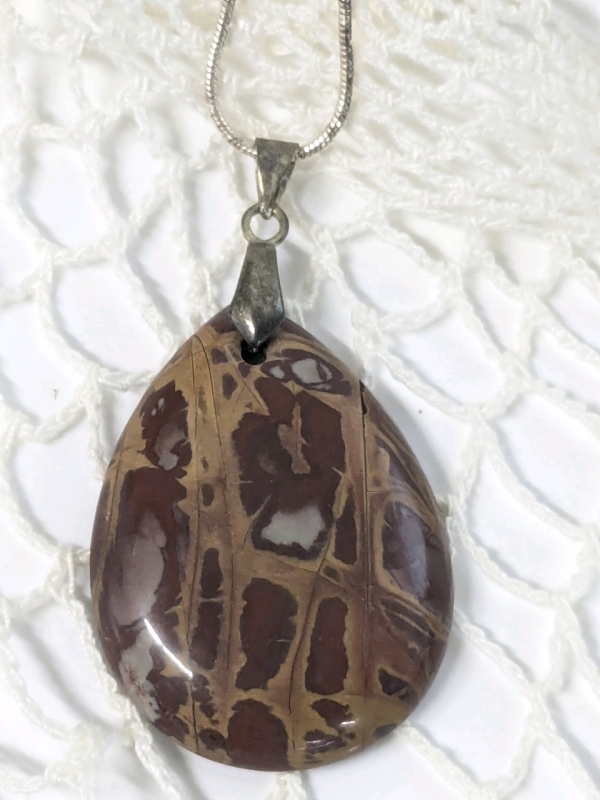 Gorgeous Polished Noreena Jasper Stone Necklace w Stamped 925 Sterling Silver Chain | 18" Long