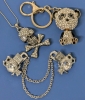 A Riot of Rhinestones! Adorable Chunky Panda Keychain, Skull & Crossbones Necklace w 17" Chain, Fantastic Owl Sweater/Collar Clip - 2