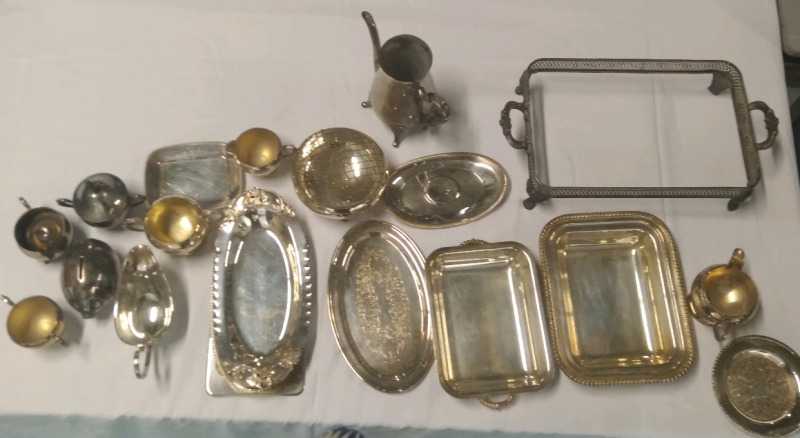 Large silver Plate Lot Largest Piece 15"