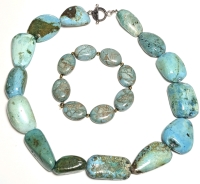 Large Chunky Turquoise Stone Toggle Clasp Necklace & Expansion Bracelet Necklace 17" Long