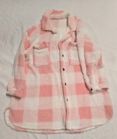 Ladies Size Oversized Large Buffalo Plaid Pattern Flap Pocket Drop Shoulder Teddy Coat