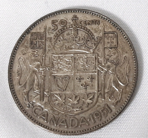 1951 Canadian Silver 50 Cent Half Dollar Coin