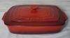 Le Creuset Stoneware Rectangular Casserole Dish with Lid . Measures 13.5"×9.5"×3" . No chips or cracks