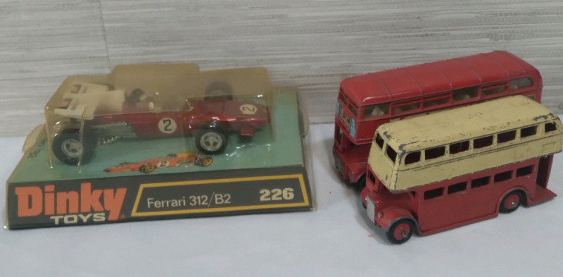 3 Dinky Toys Diecast Ferrari 312/B2 226 & 2 Dinky Toys 4"Diecast Busses