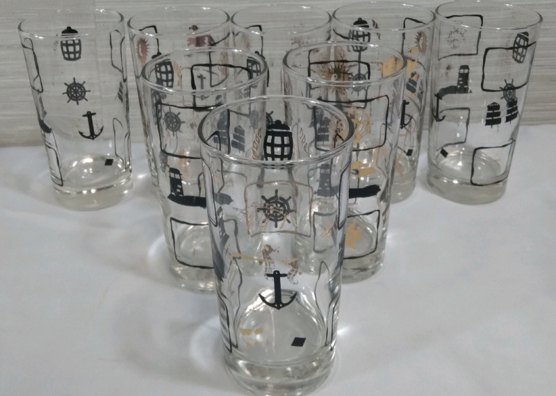 8 Highball Nautical Themed Drinking Glass 5"