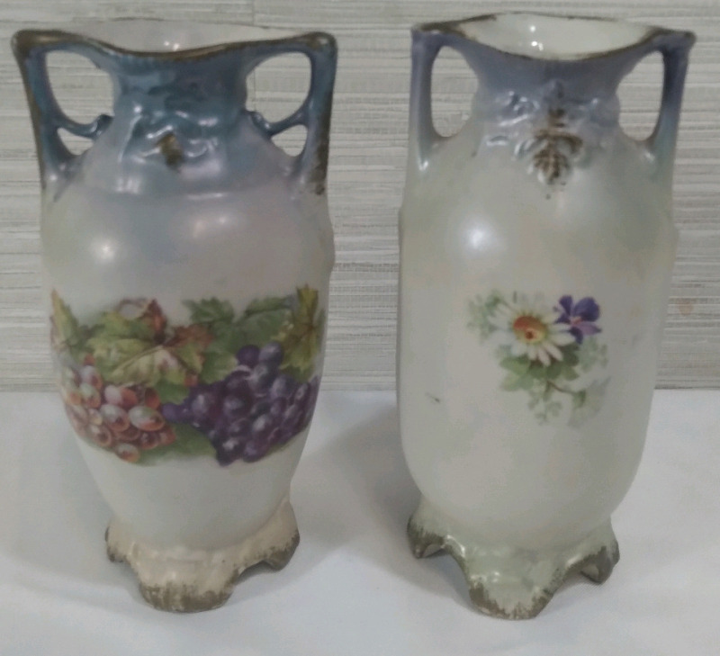 2 Ceramic Vases with Floral Design 6" Austria No Chips or Cracks