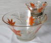 Retro Anchor Hocking Glass Chip and Dip Set w/Orange & Gold Leaf Motif w/ Brass Hanger . Some wear to gold trim