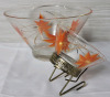 Retro Anchor Hocking Glass Chip and Dip Set w/Orange & Gold Leaf Motif w/ Brass Hanger . Some wear to gold trim - 4