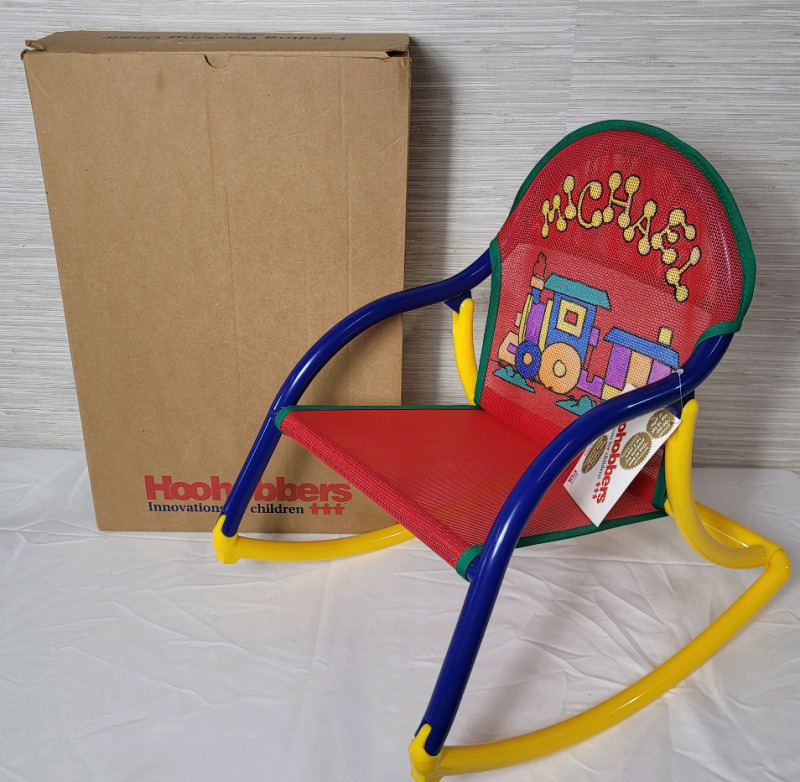 New - Hoohobbers Children's Folding Rocking Chair . Personalized with the name MICHAEL on back . Ages 1.5 to 5