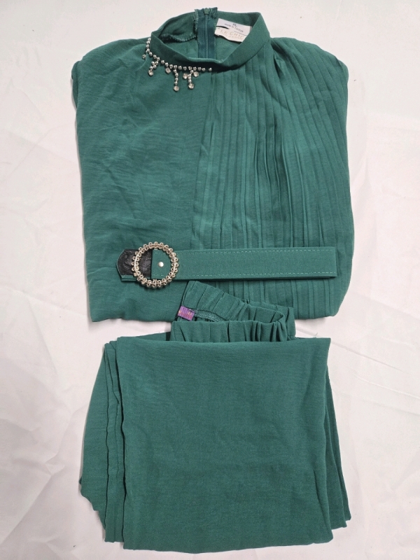 2 Pcs Set New | Long Sleeve Shirt & Pants | Le Chic | Colour: Green | Size:2XL Pant & Shirt Set W/ Belt