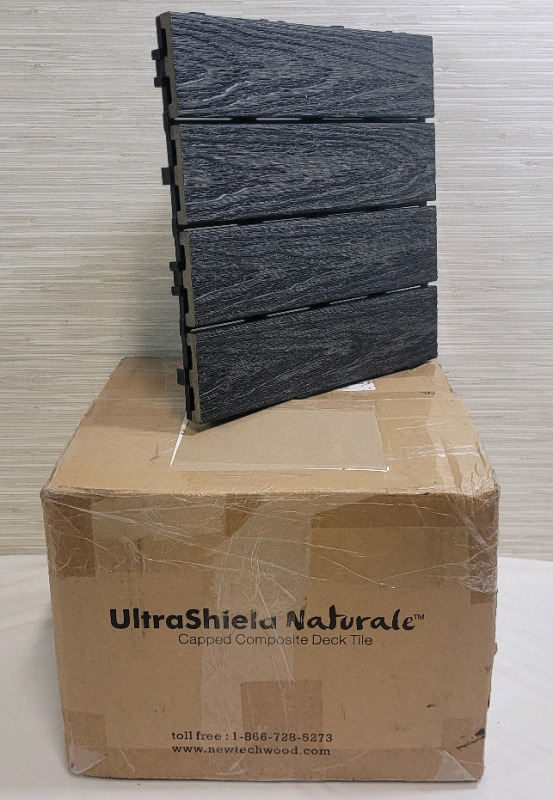 New - UltraShield Naturale 12"×12" Composite Deck and Balcony Tile , Charcoal Grey . 10 Pieces , 9.7 Square Feet . Retail $100