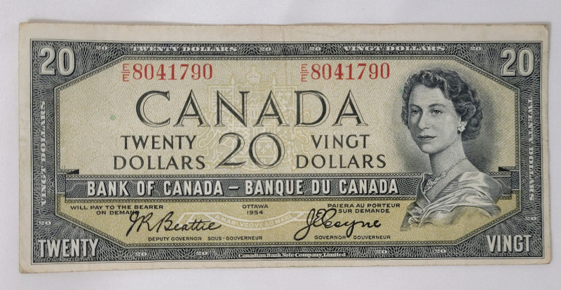 1954 Canadian Bank of Canada Twenty Dollar Bank Note . Has been in Circulation