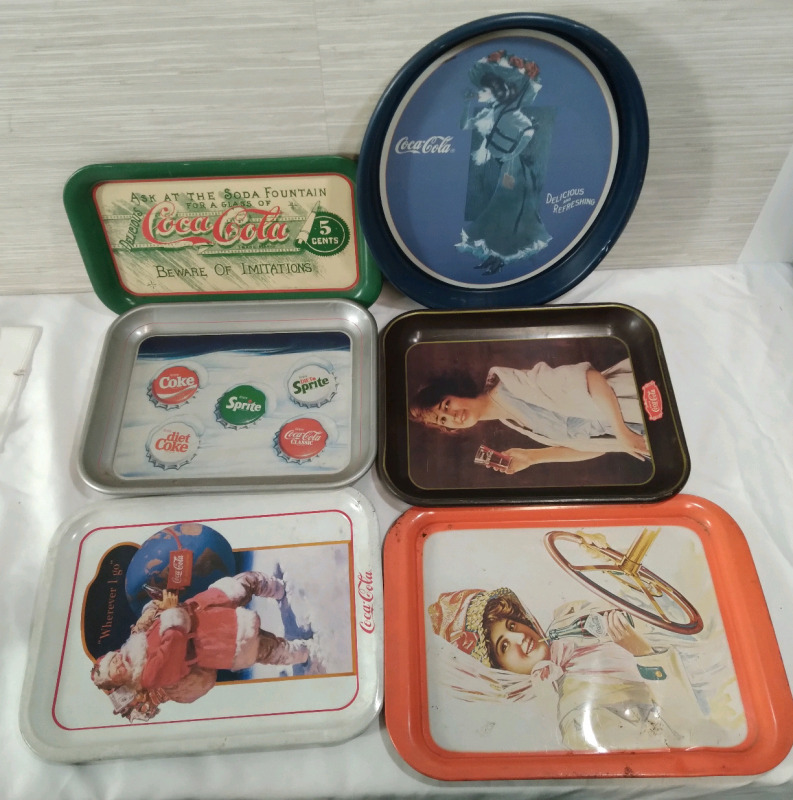 6 Various Coca Cola's Metal Trays 1990's