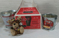Collectable Coca cola's Lot Buckets & 6 16 OzGlass & Plush