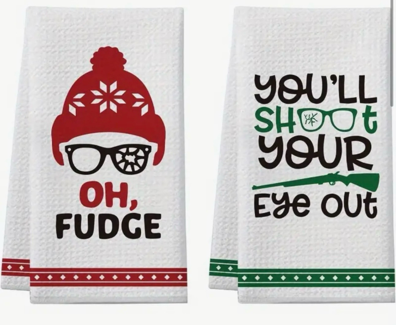 New 2 Piece A Christmas Story Funny Christmas Kitchen Towels Ultra Soft Polyester, Machine Washable