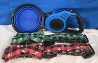 4 Pcs New | Dog Leash, Portable Water Bowl & 2 Dog Leashes W/Bows