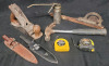 Tool Lot : Fulton 22 Wood Plane , Hammer , Two 16ft. Measuring Tapes , Oil Trigger Pump & 2 Belt Knives