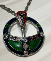 Vintage Celtic Signed Soldor Sol D’or Irish Enamel Sword Shield Pendant Necklace