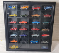 Chevy Nova Diecast Cars in Display Case . 26 Cars , Hotwheels , Johnny Lighting , Jada , Maisto . All Redlines are reissues . Case measures 16.5"×18"