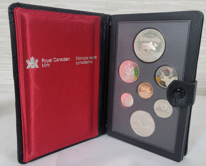 1985 (1885-) Canadian Silver " National Parks of Canada 100th Anniversary " Coin Double Dollar 7-Coin Prestige Set in Case . Uncirculated