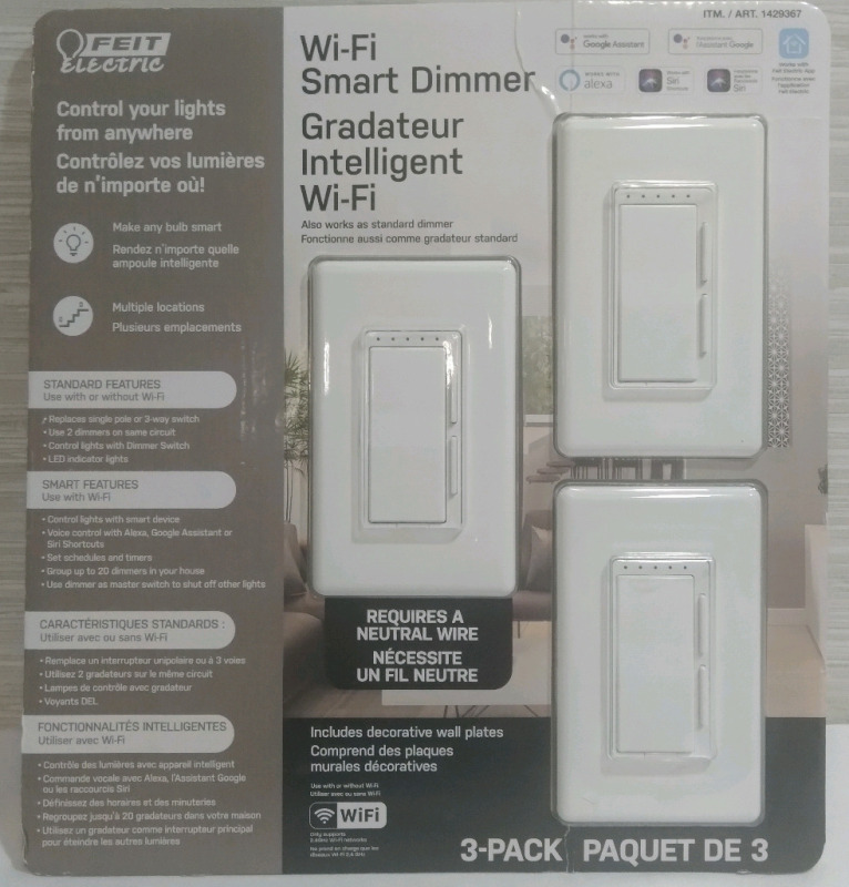 New Feit Electric Wifi Smart Dimmer 3 Pack