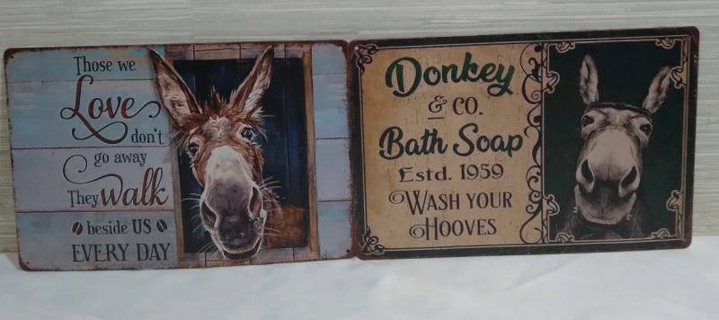 2 Metal Tin Sign 12x8" "Donkey"