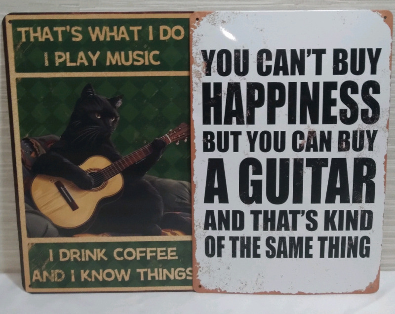 2 New Metal Tin Sign 12x8" Guitar