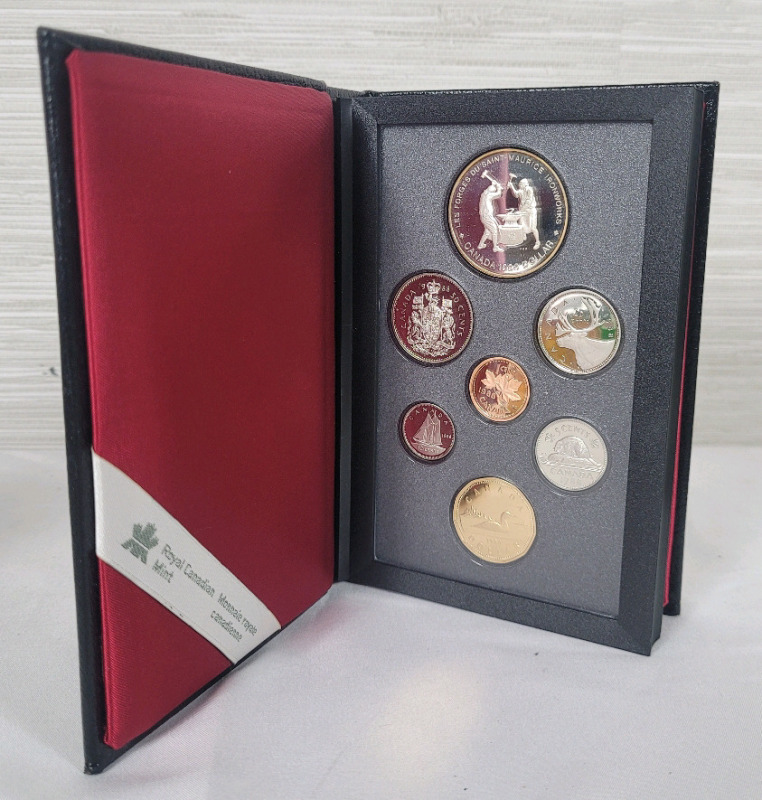 1988 (1738-) Canadian Silver " Saint-Maurice Iron Works 250th Anniversary " Coin Double Dollar 7-Coin Prestige Set in Case . Uncirculated